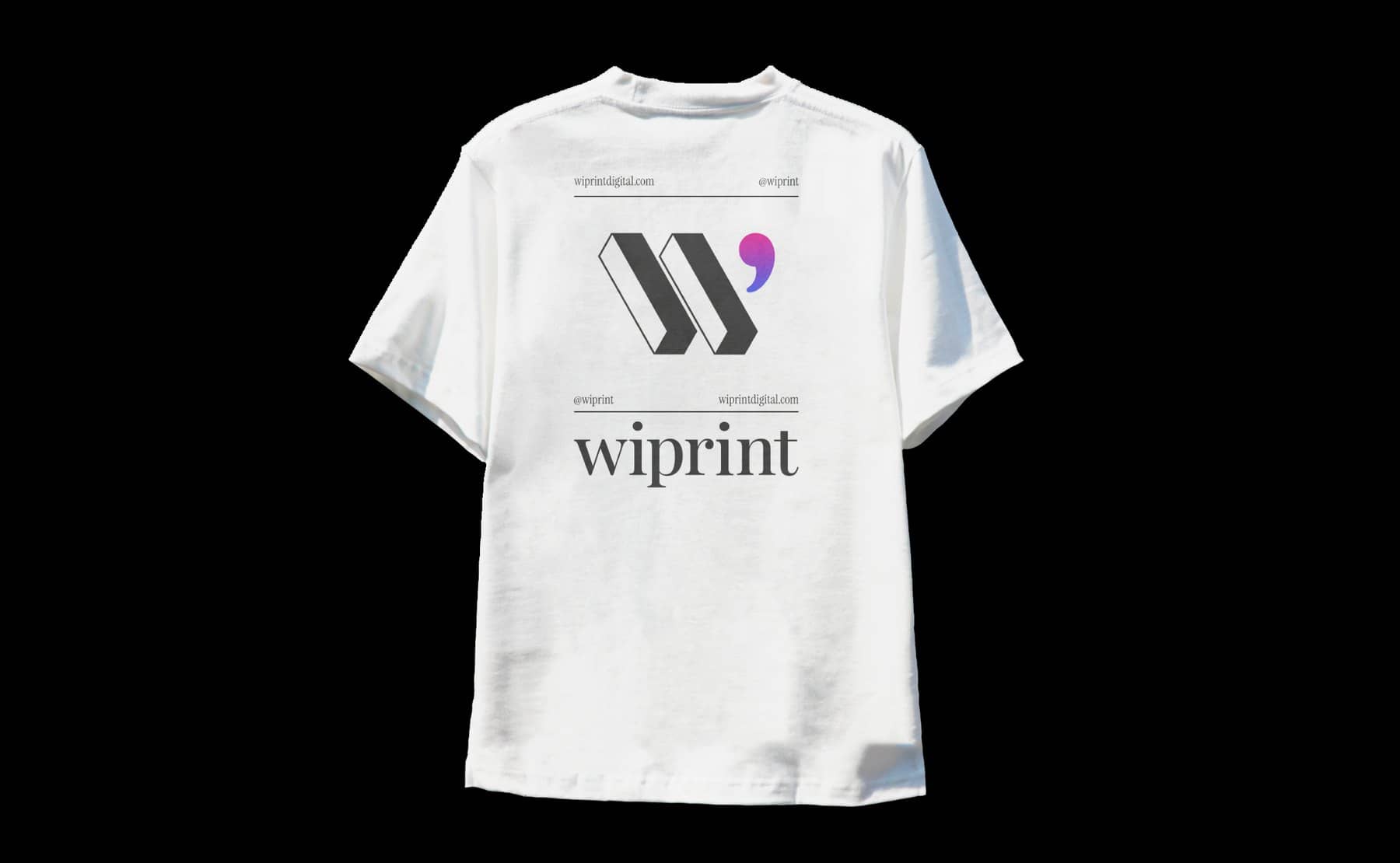 A white t-shirt printed with the WiPrint logo and wordmark on the back.